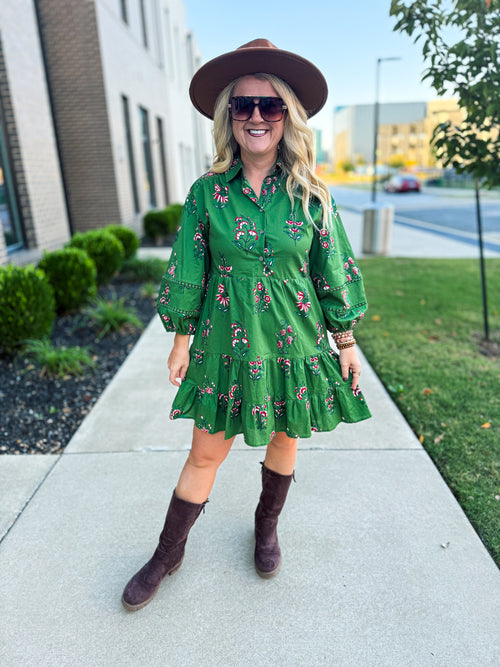 Green Floral Dress-Entro