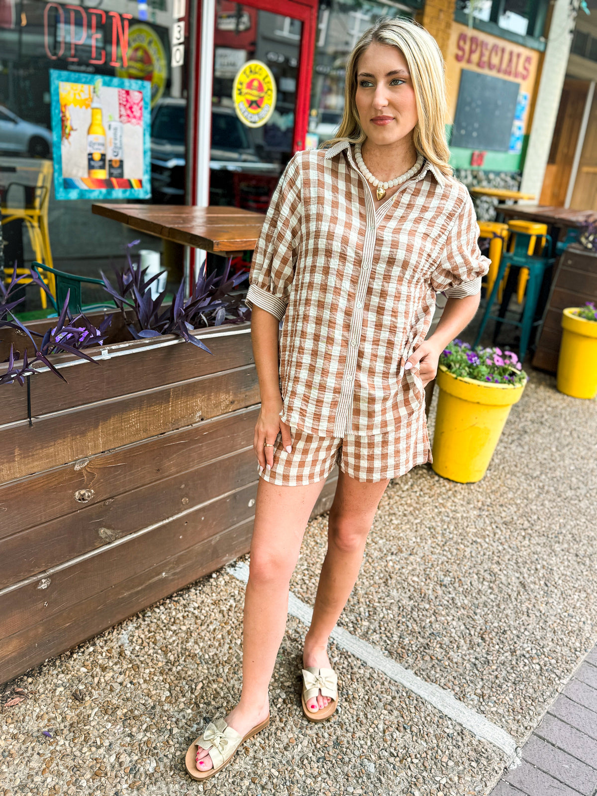 Camel Checkered Outfit Set