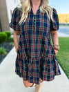 Entro Plaid Dress-Navy