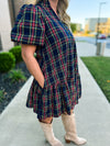 Entro Plaid Dress-Navy
