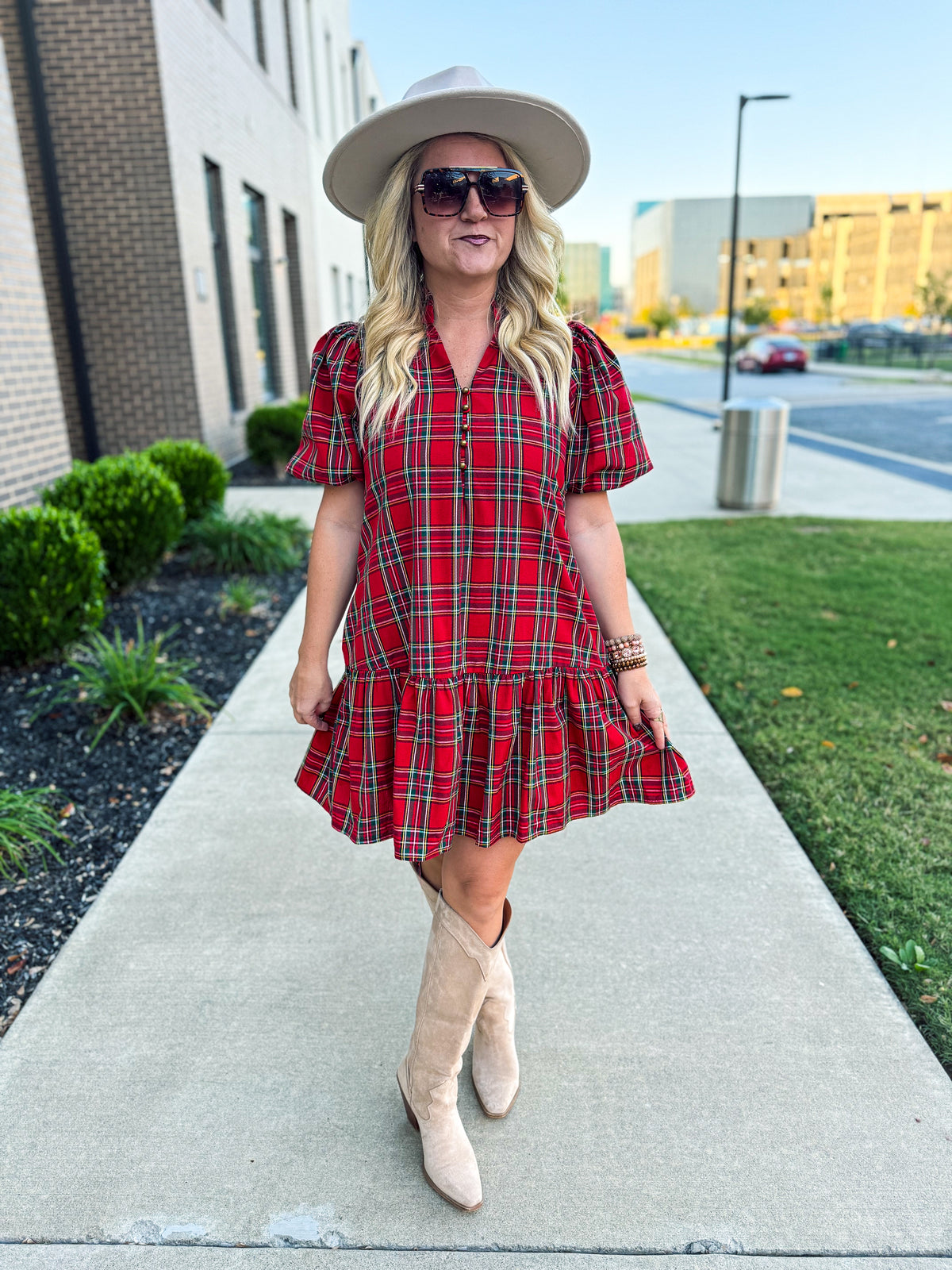 Entro Plaid Dress-Red