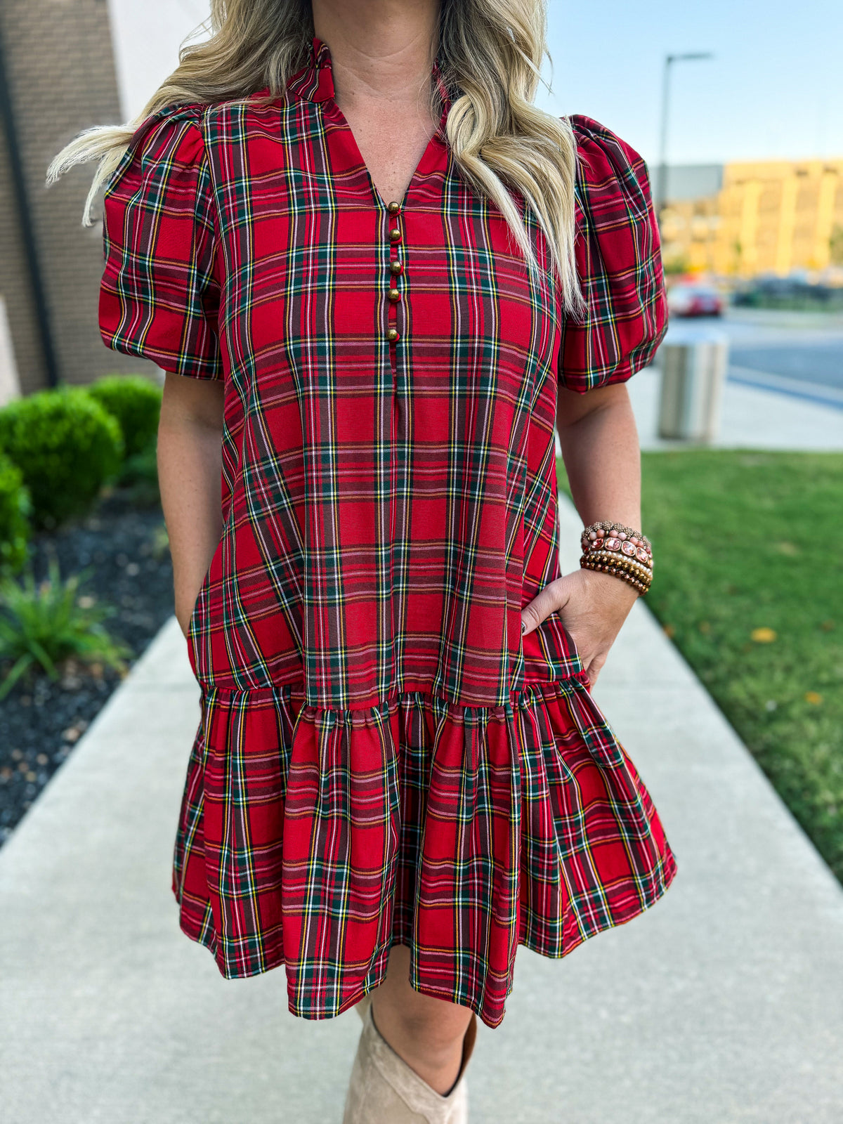 Entro Plaid Dress-Red