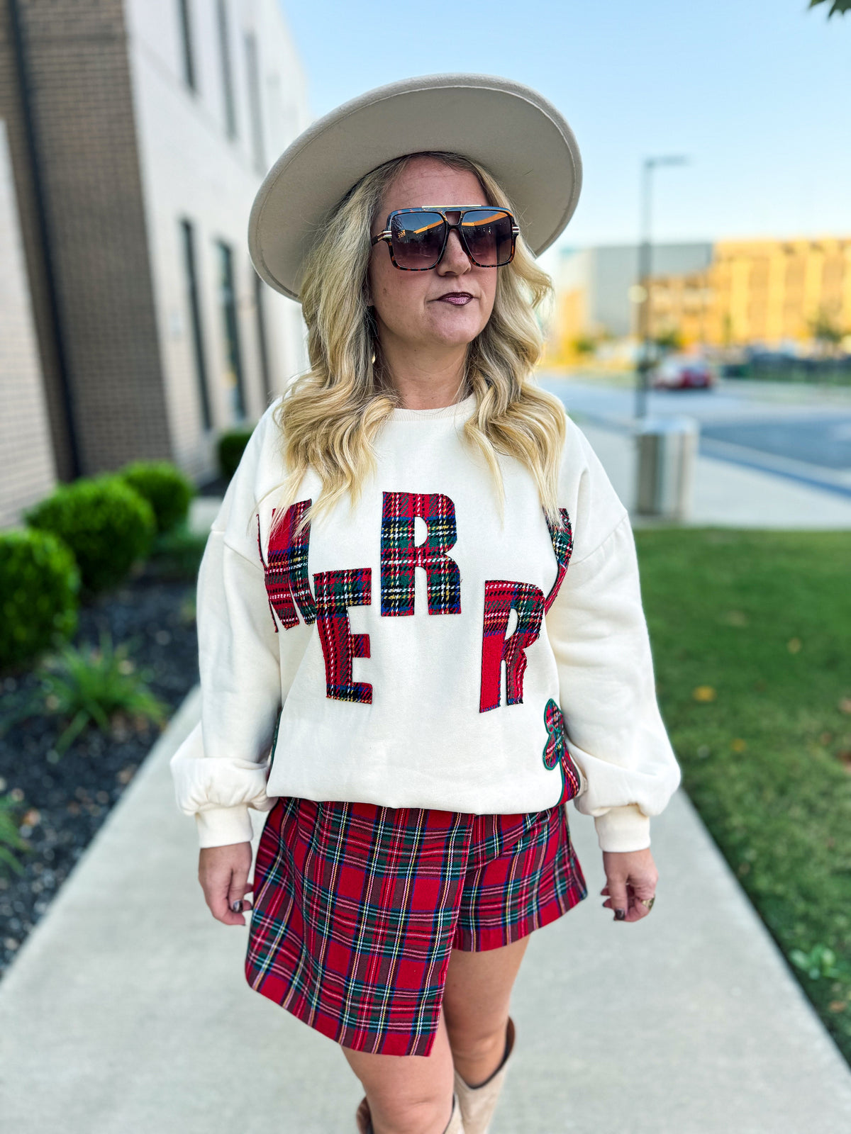 Entro Plaid Skort-Red