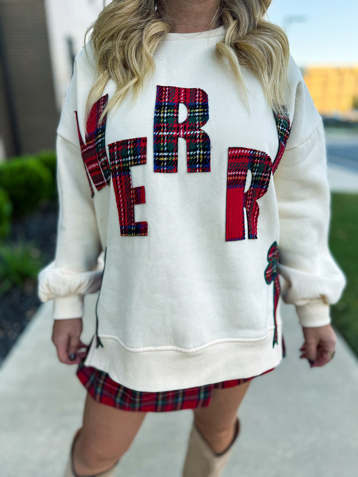 Merry Christmas Sweatshirt with Side Bows