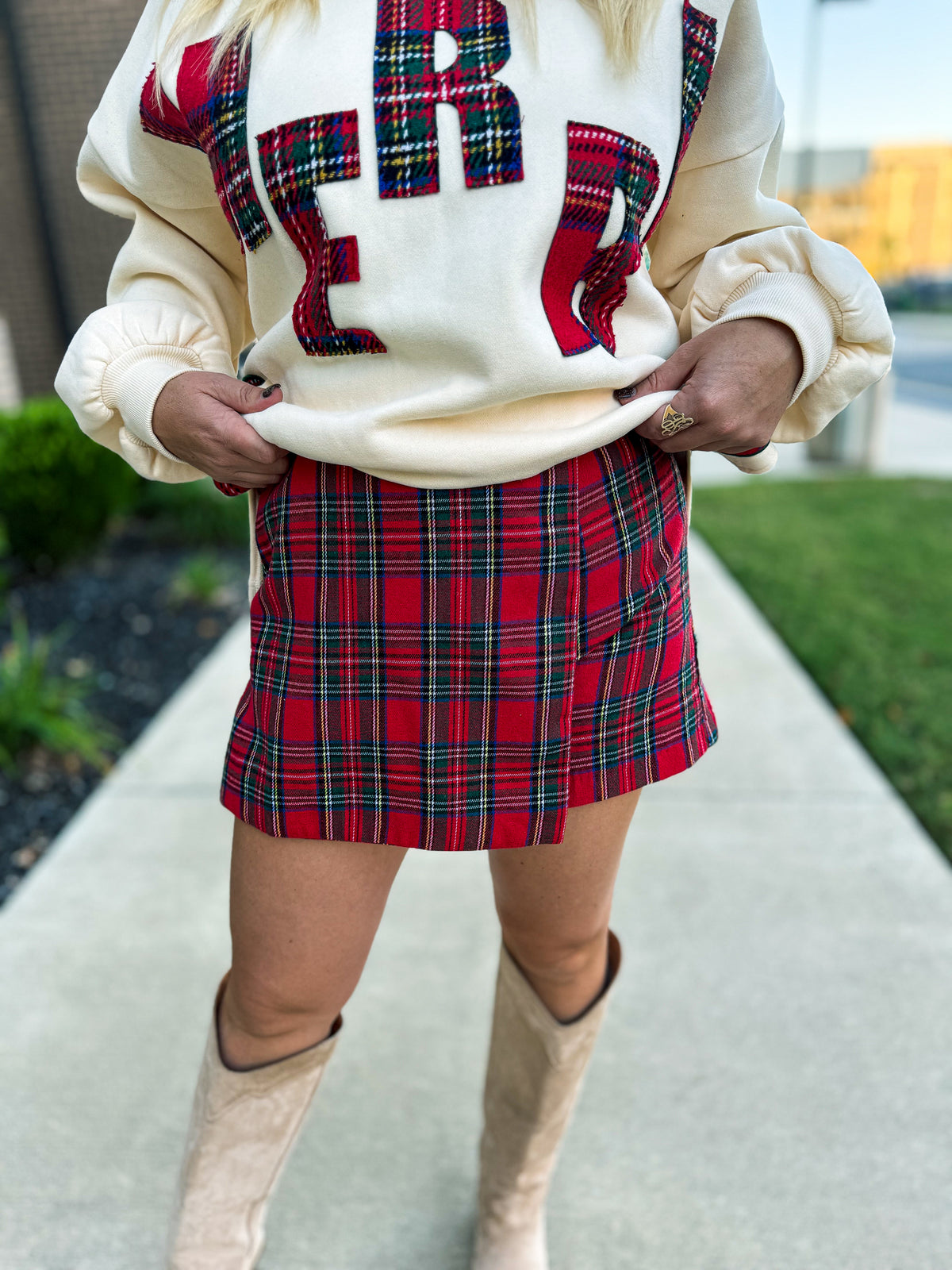 Entro Plaid Skort-Red