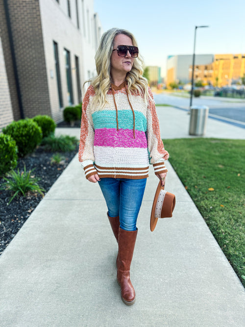 Popcorn Color Block Hoodie-Bibi