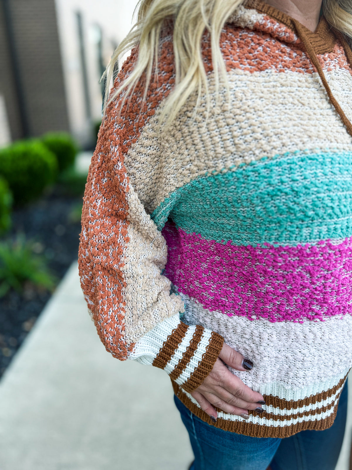 Popcorn Color Block Hoodie-Bibi