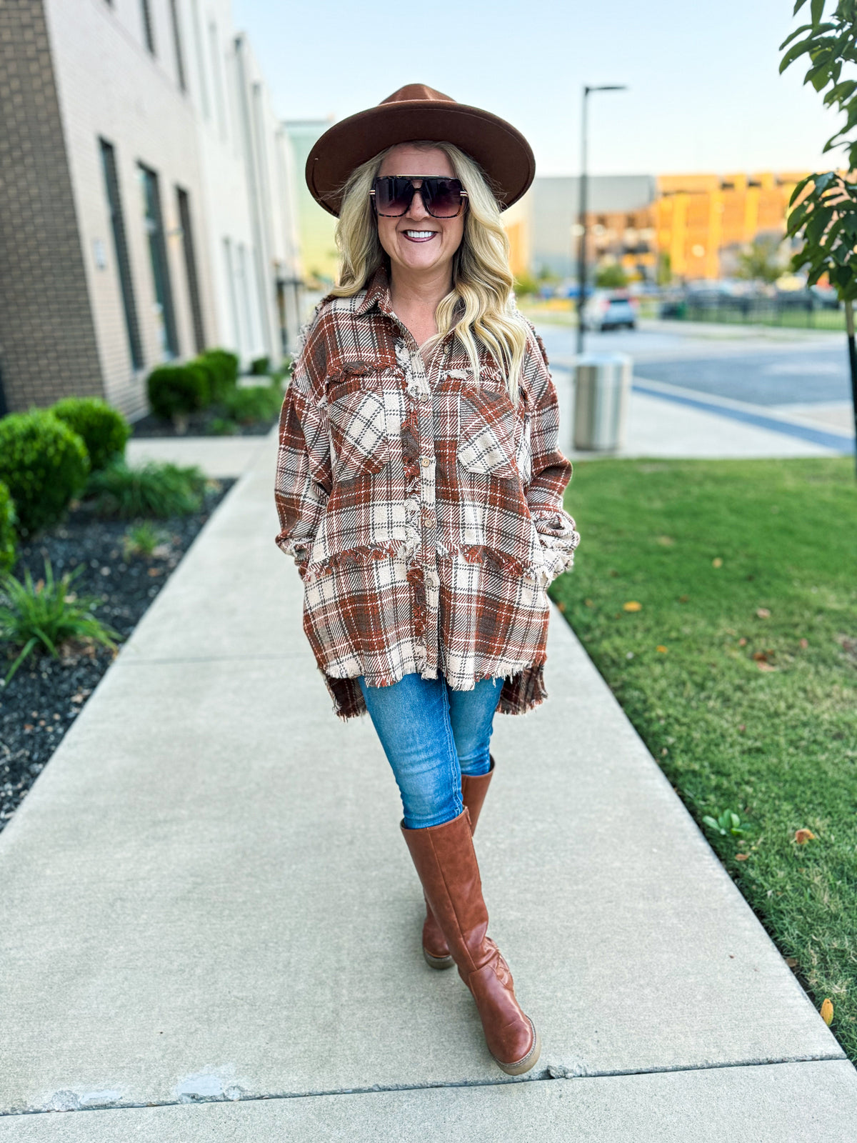 Plaid Frayed Shacket-Bibi