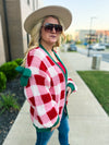 Red Checkered Christmas Cardigan with Bows