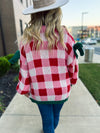 Red Checkered Christmas Cardigan with Bows