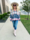 Blue & Pink Plaid Hoodie-Bibi