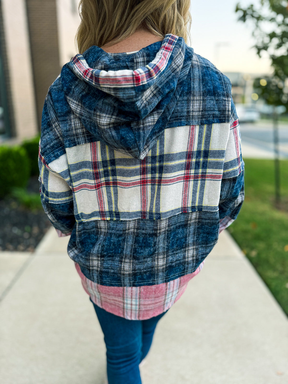Blue & Pink Plaid Hoodie-Bibi