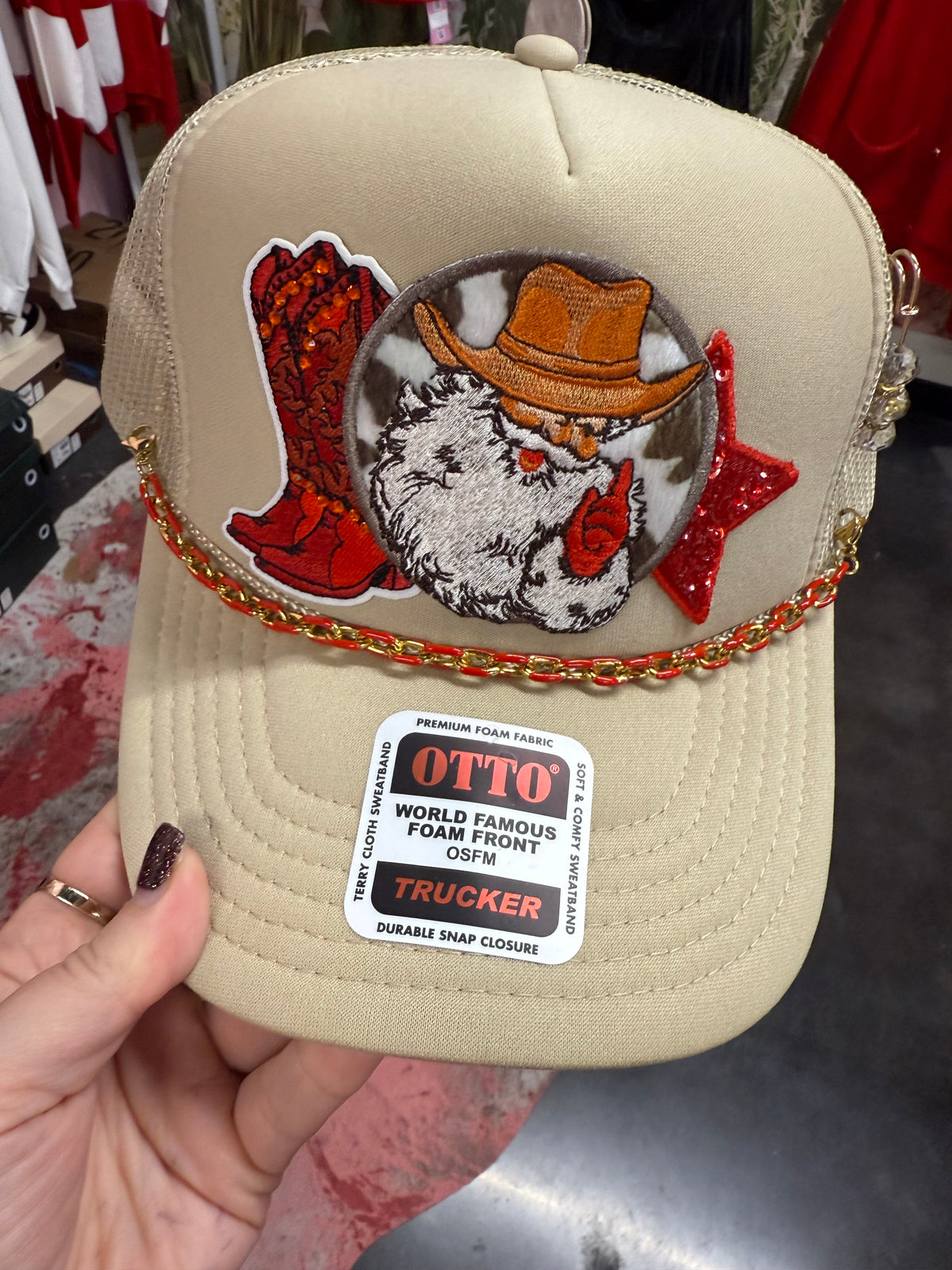 Beige Santa Cowboy Boots Cap