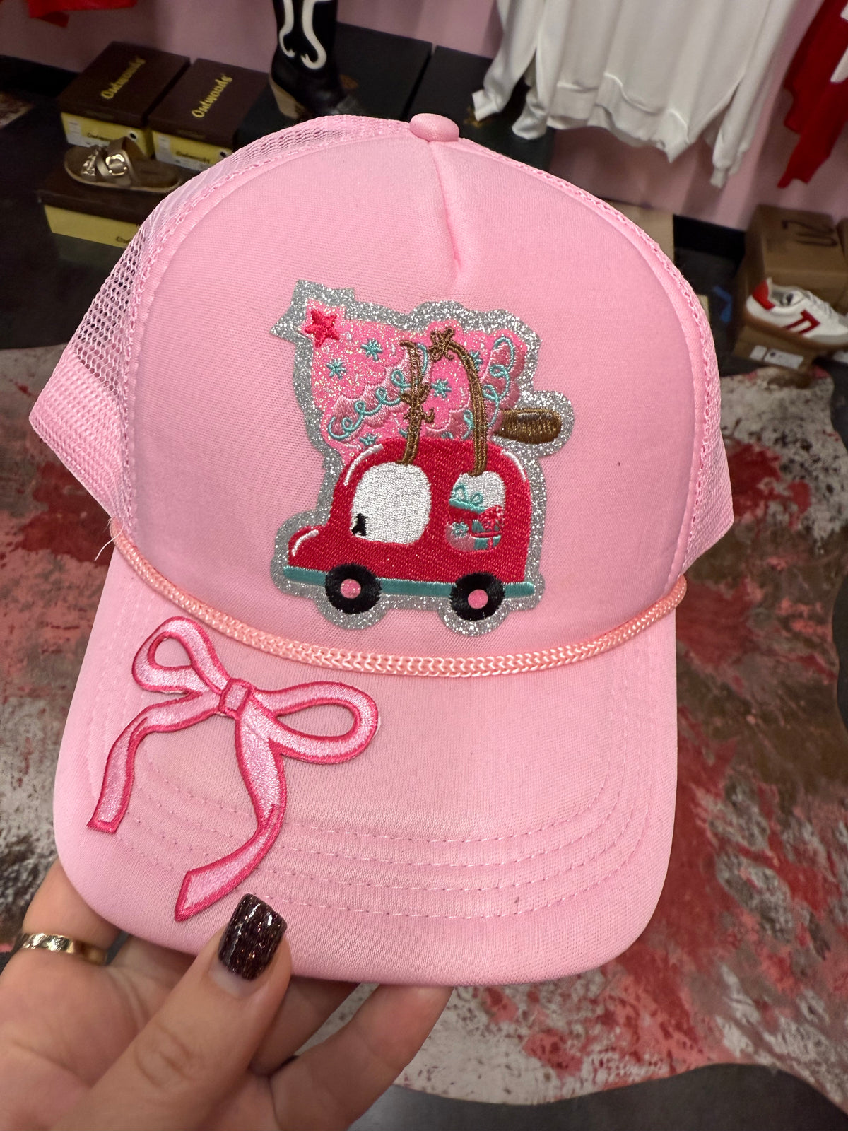 Pink Christmas Truck Bow Cap