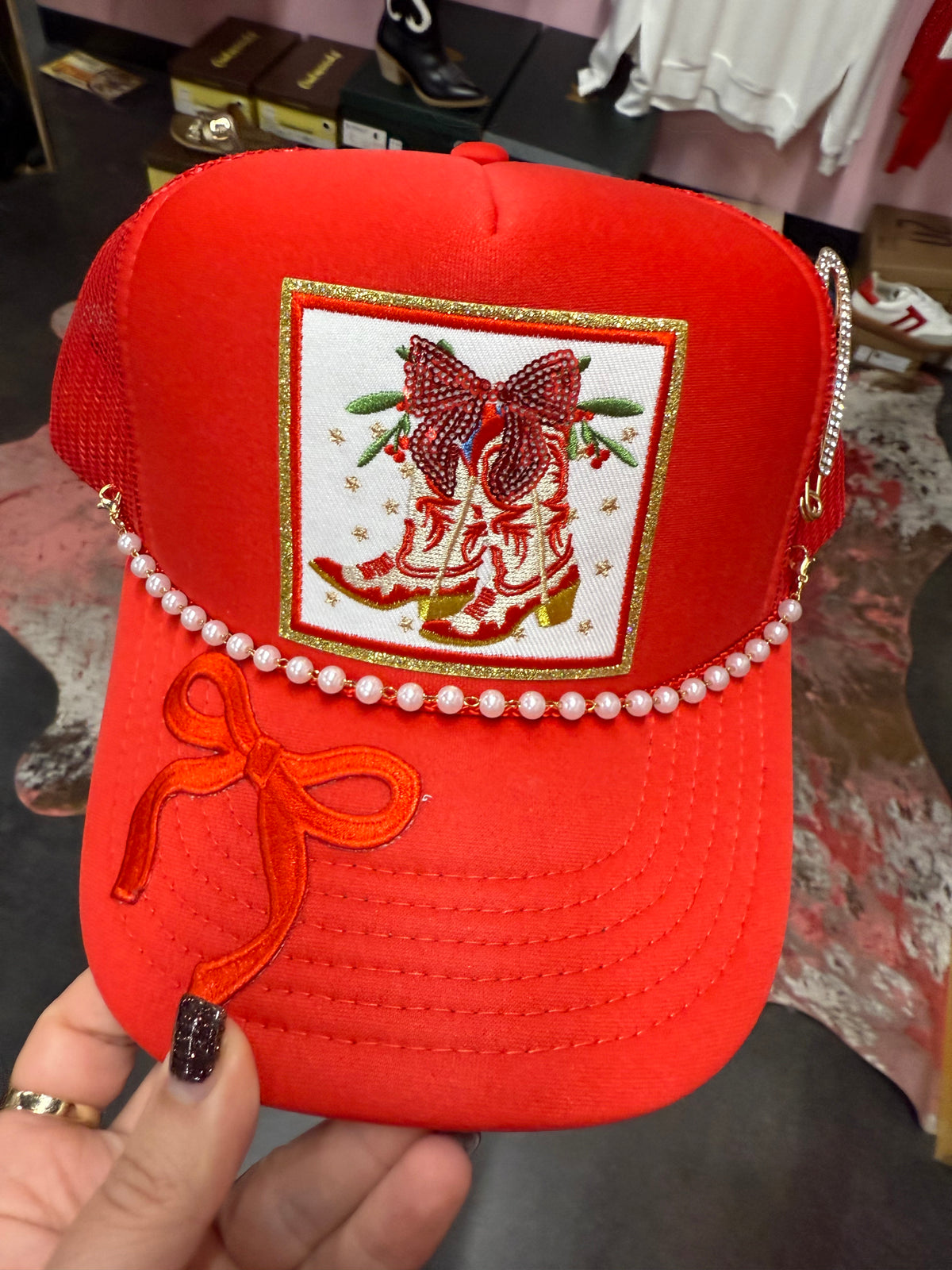 Red Cowgirl Bow Cap