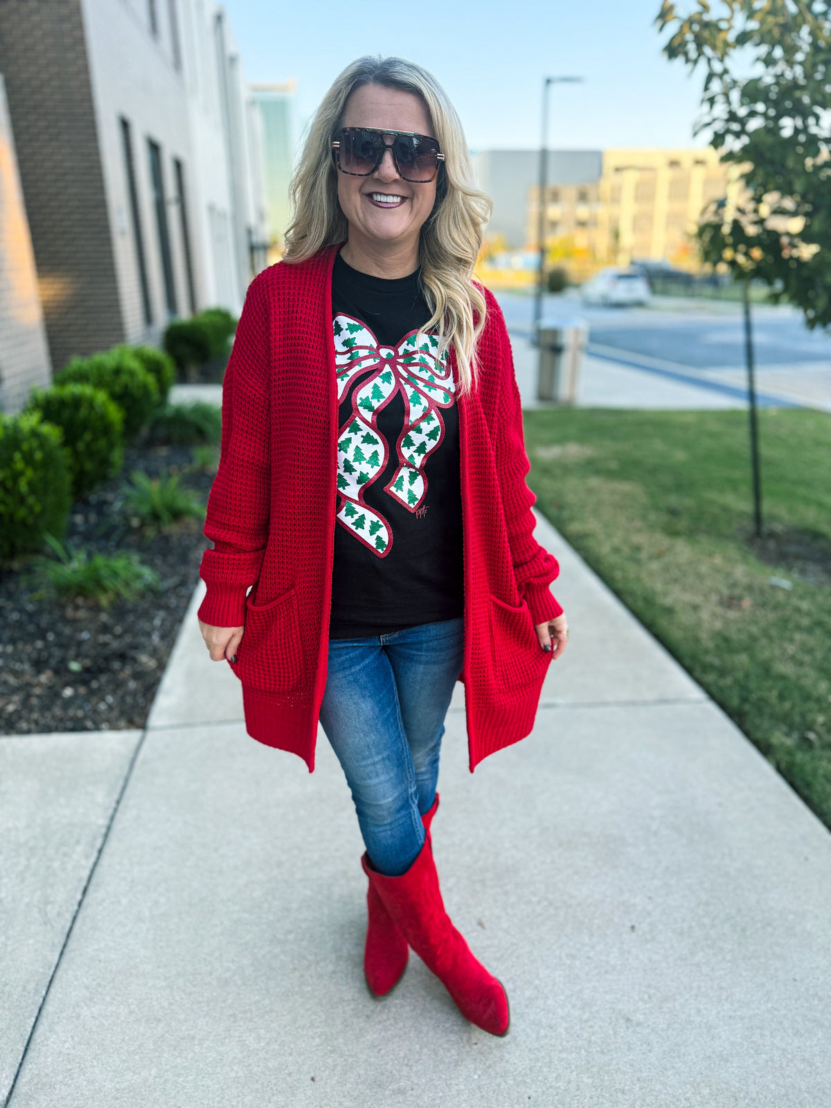 Red Glitter Bow Tee