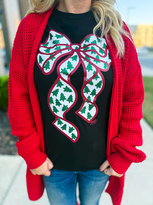 Red Glitter Bow Tee
