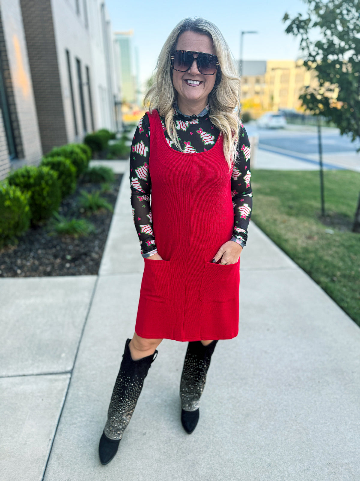 Red Ribbed Jumper Dress