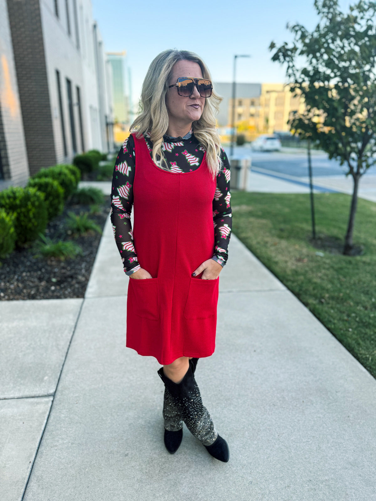 Red Ribbed Jumper Dress