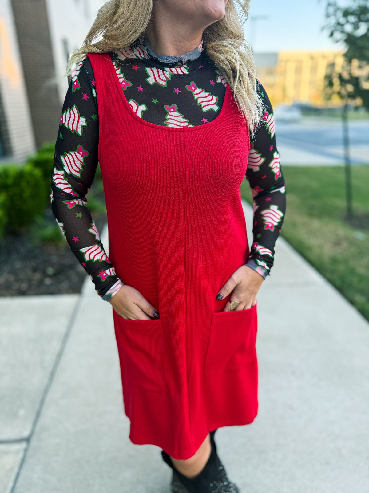 Red Ribbed Jumper Dress