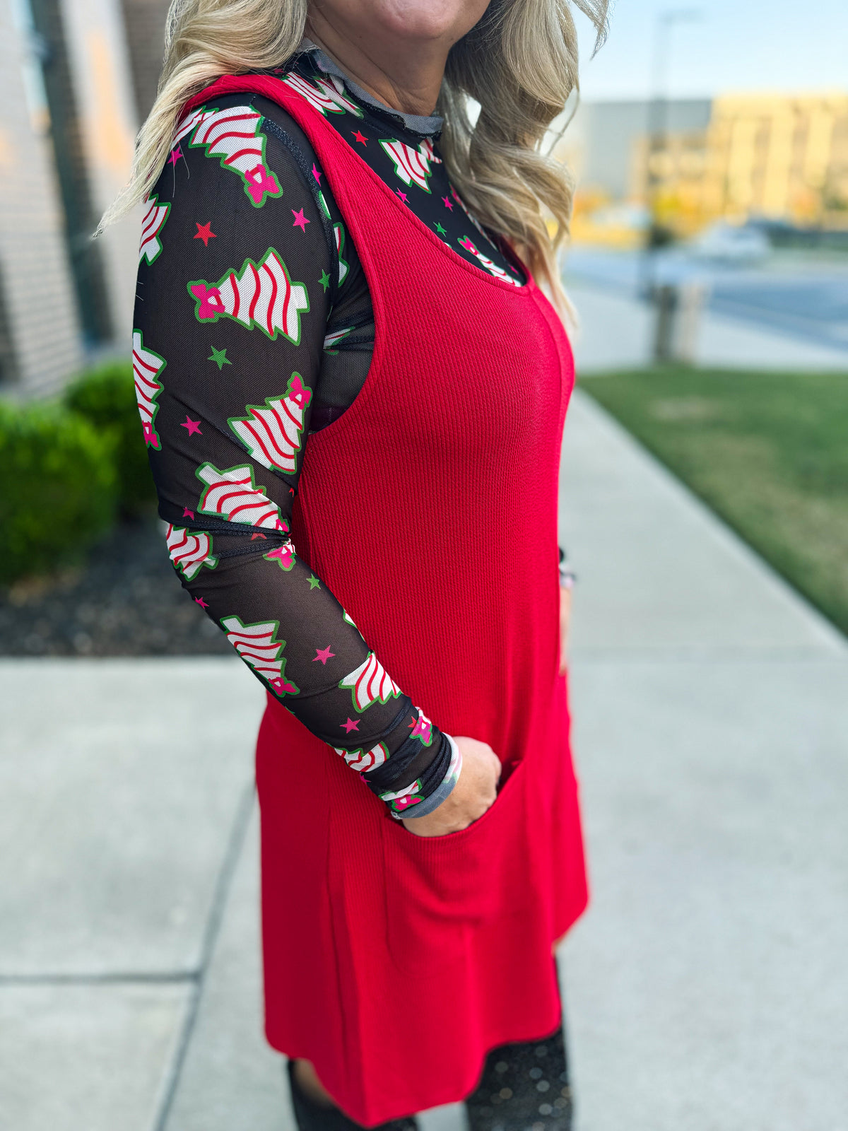 Red Ribbed Jumper Dress