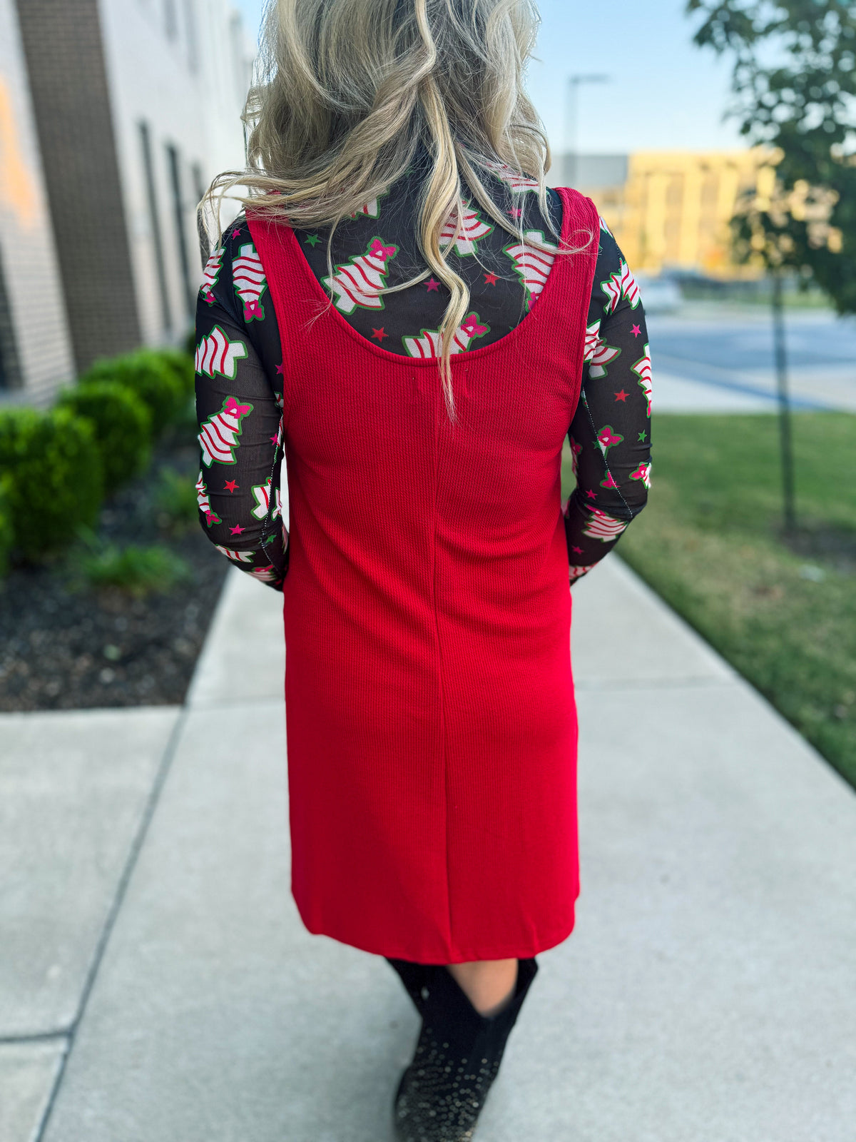 Red Ribbed Jumper Dress