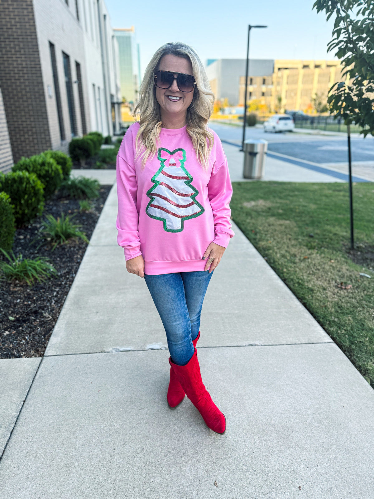 Foil Bow Christmas Treat Luxe Pullover