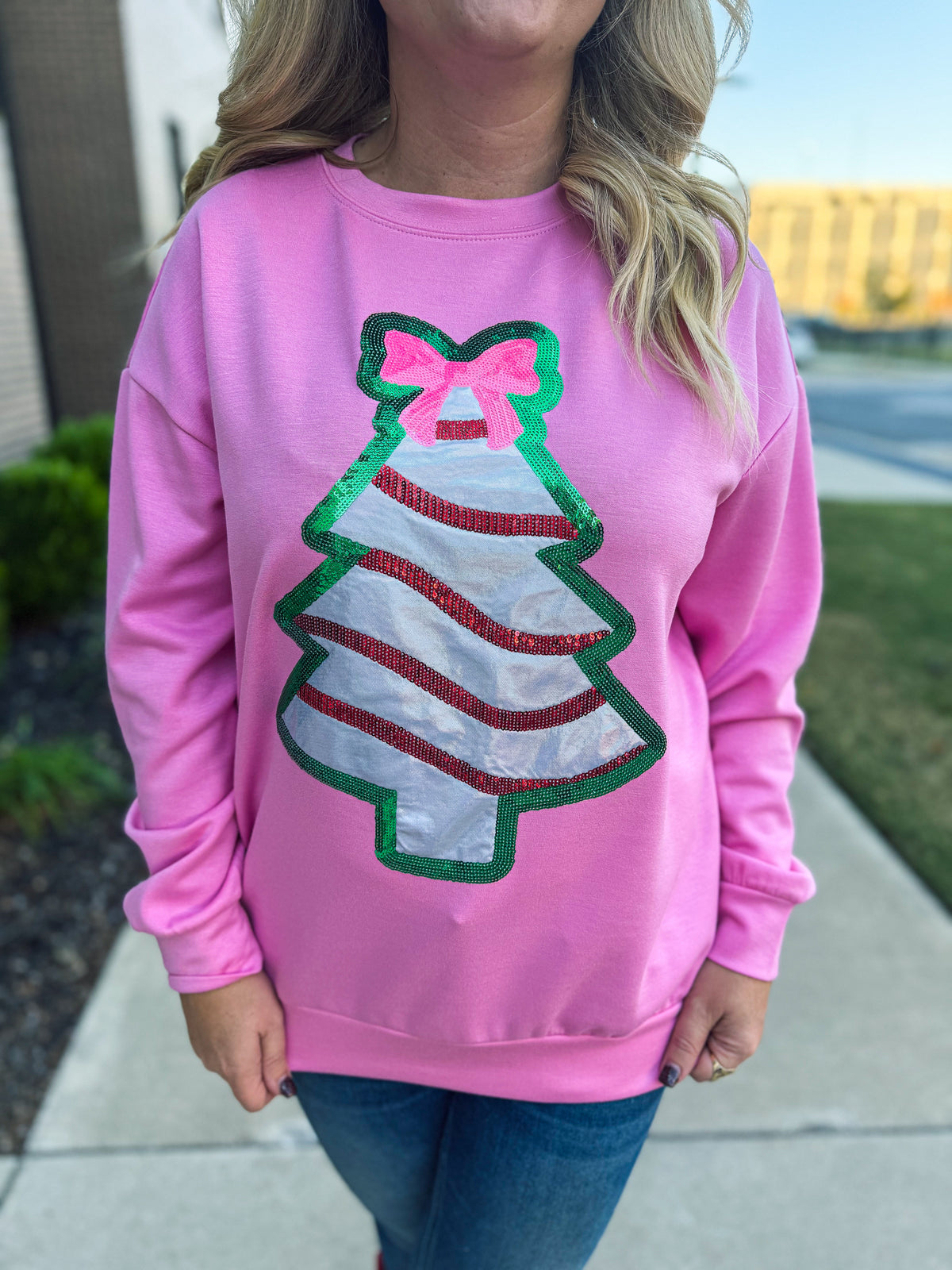Foil Bow Christmas Treat Luxe Pullover