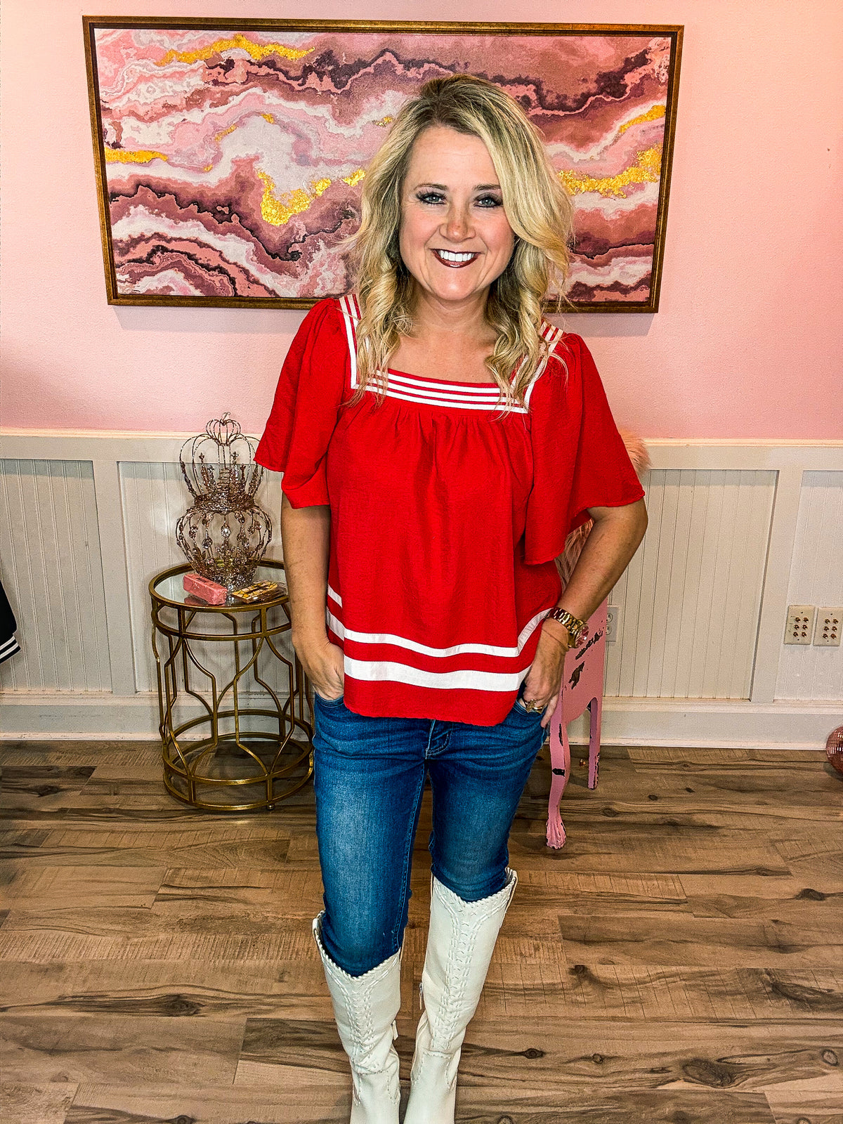 Red Contrast Top-She & Sky