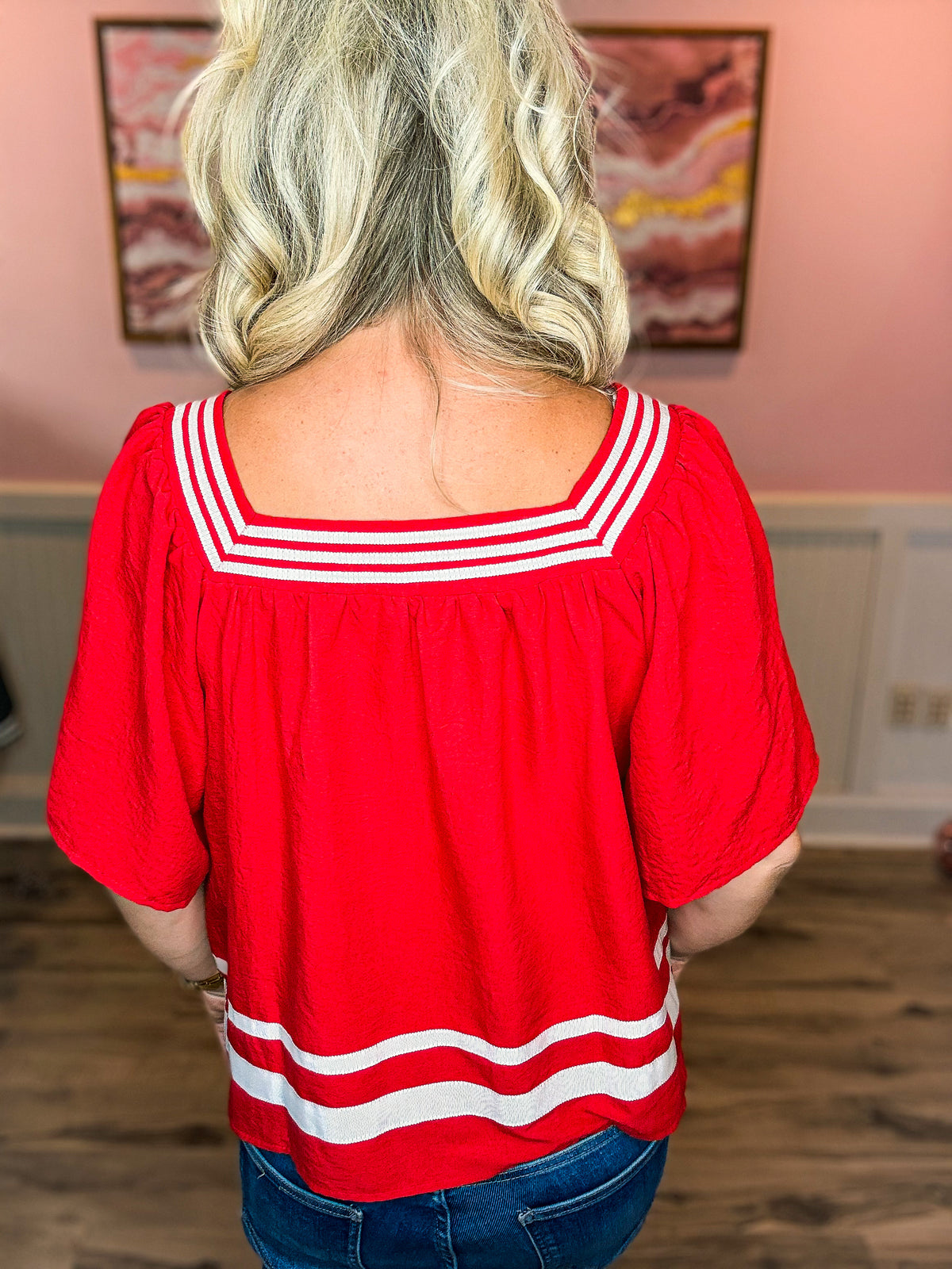 Red Contrast Top-She & Sky