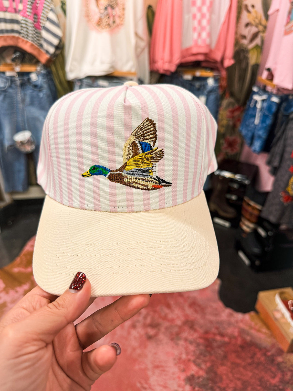 Pink Striped Duck Cap