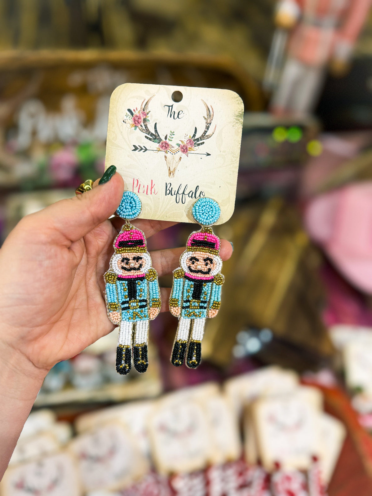 Turquoise & Pink Nutcracker Earrings