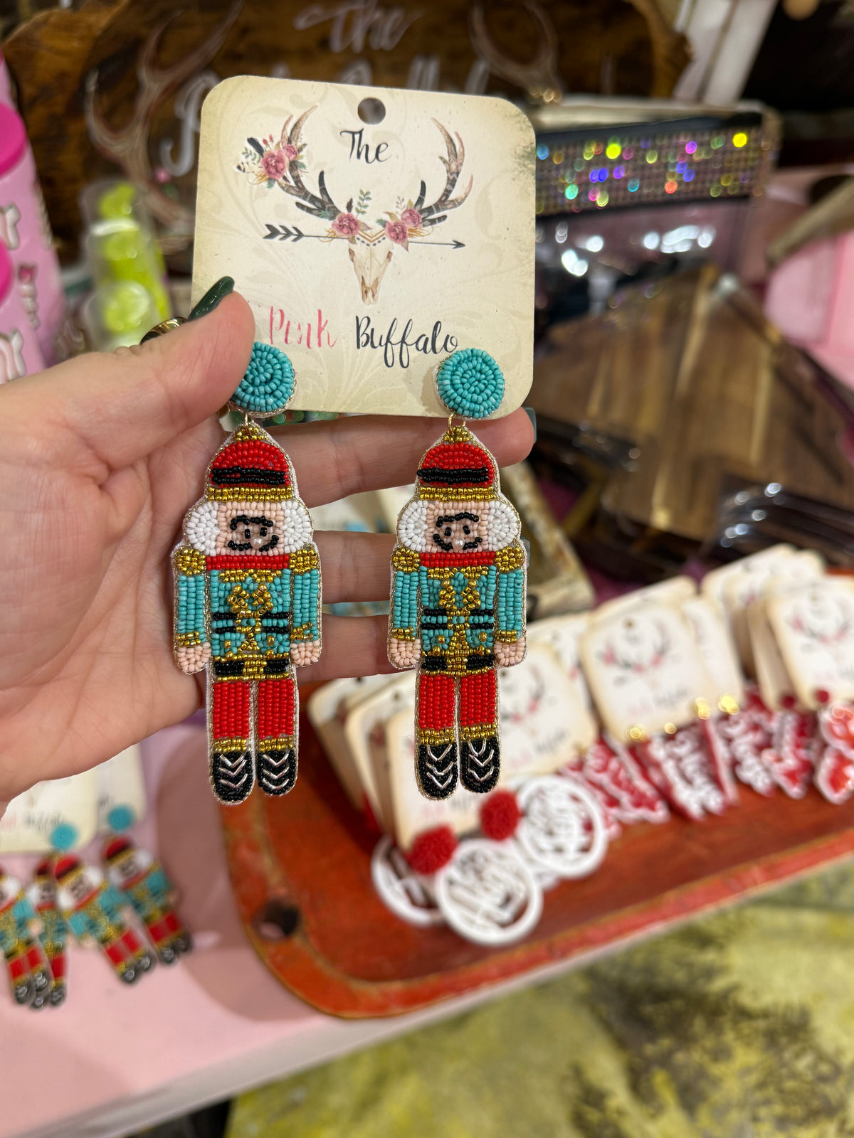 Teal & Red Nutcracker Earrings