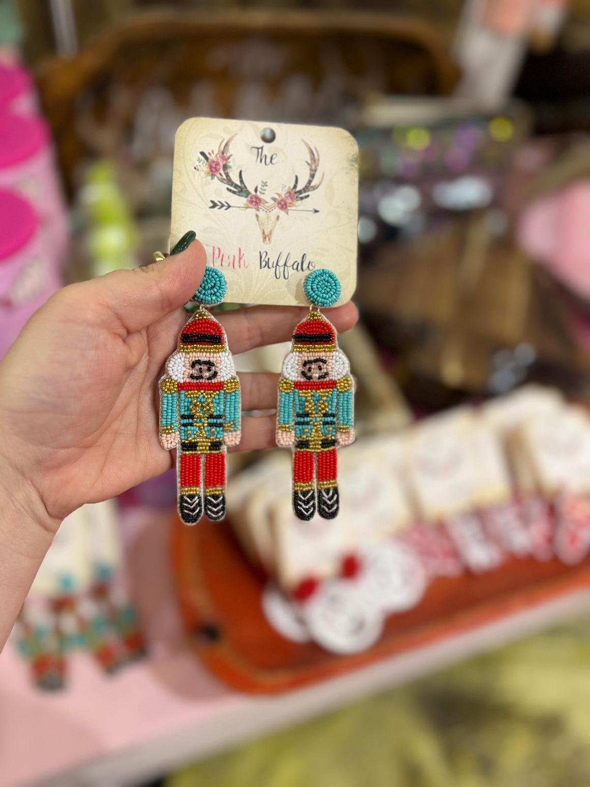 Teal & Red Nutcracker Earrings