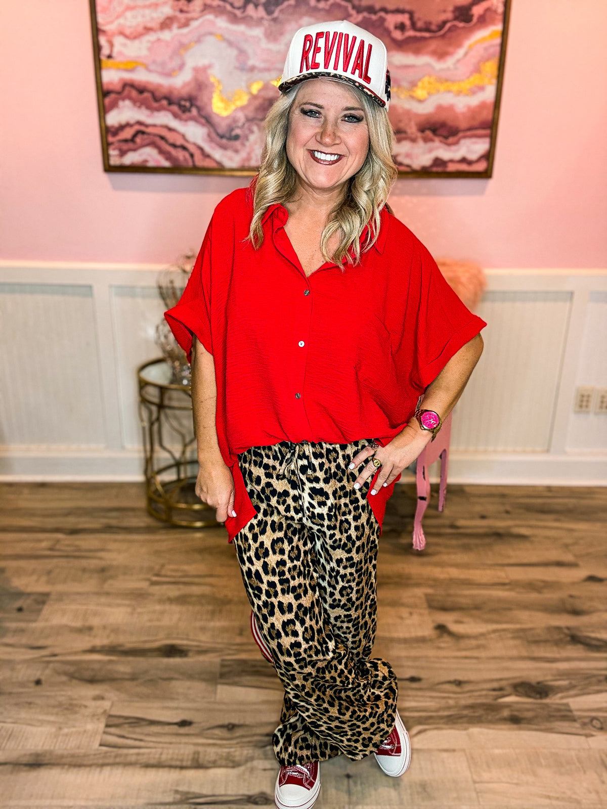 Leopard Pants with Red Stripes