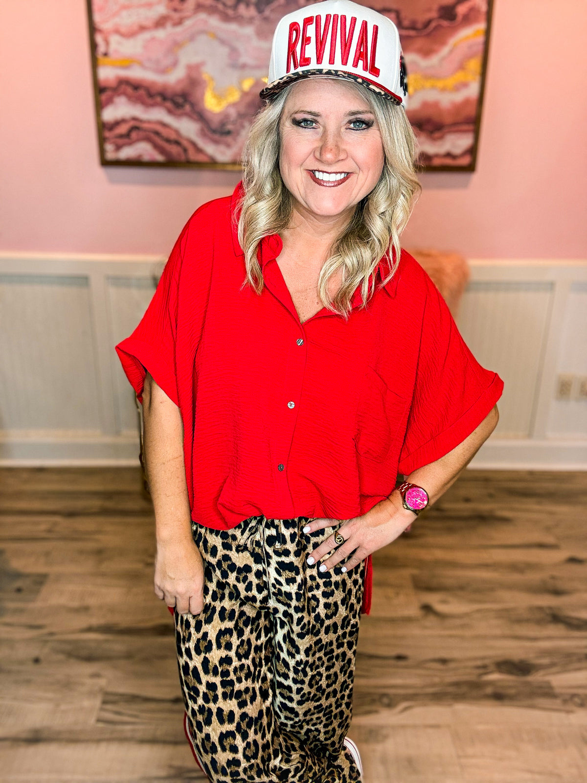 Leopard Pants with Red Stripes