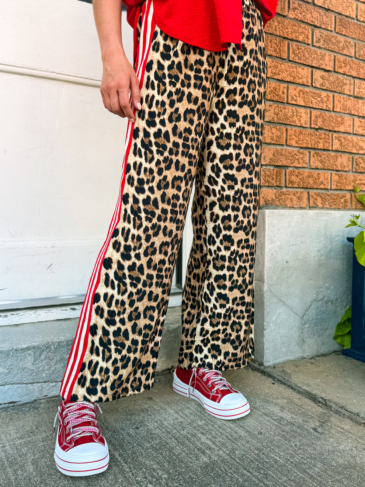 Leopard Pants with Red Stripes