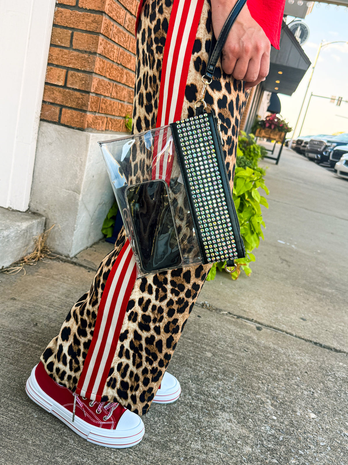 Leopard Pants with Red Stripes