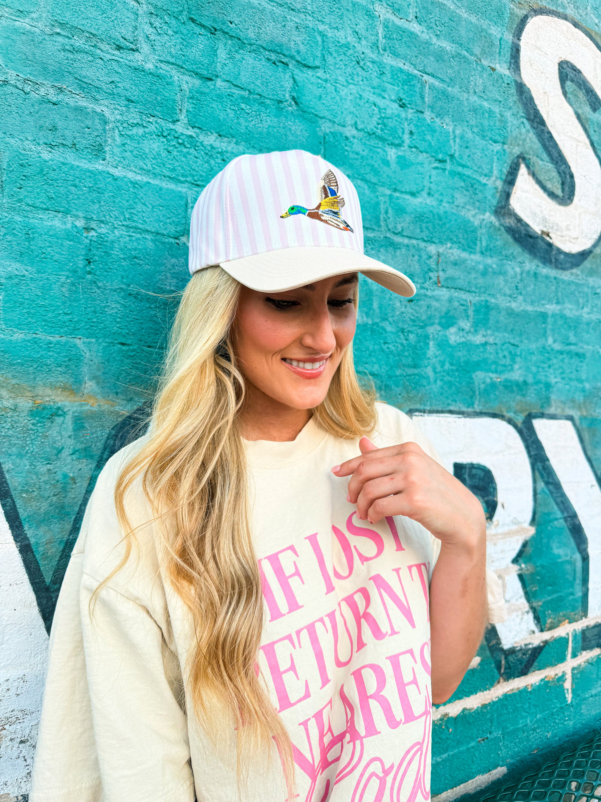 Pink Striped Duck Cap