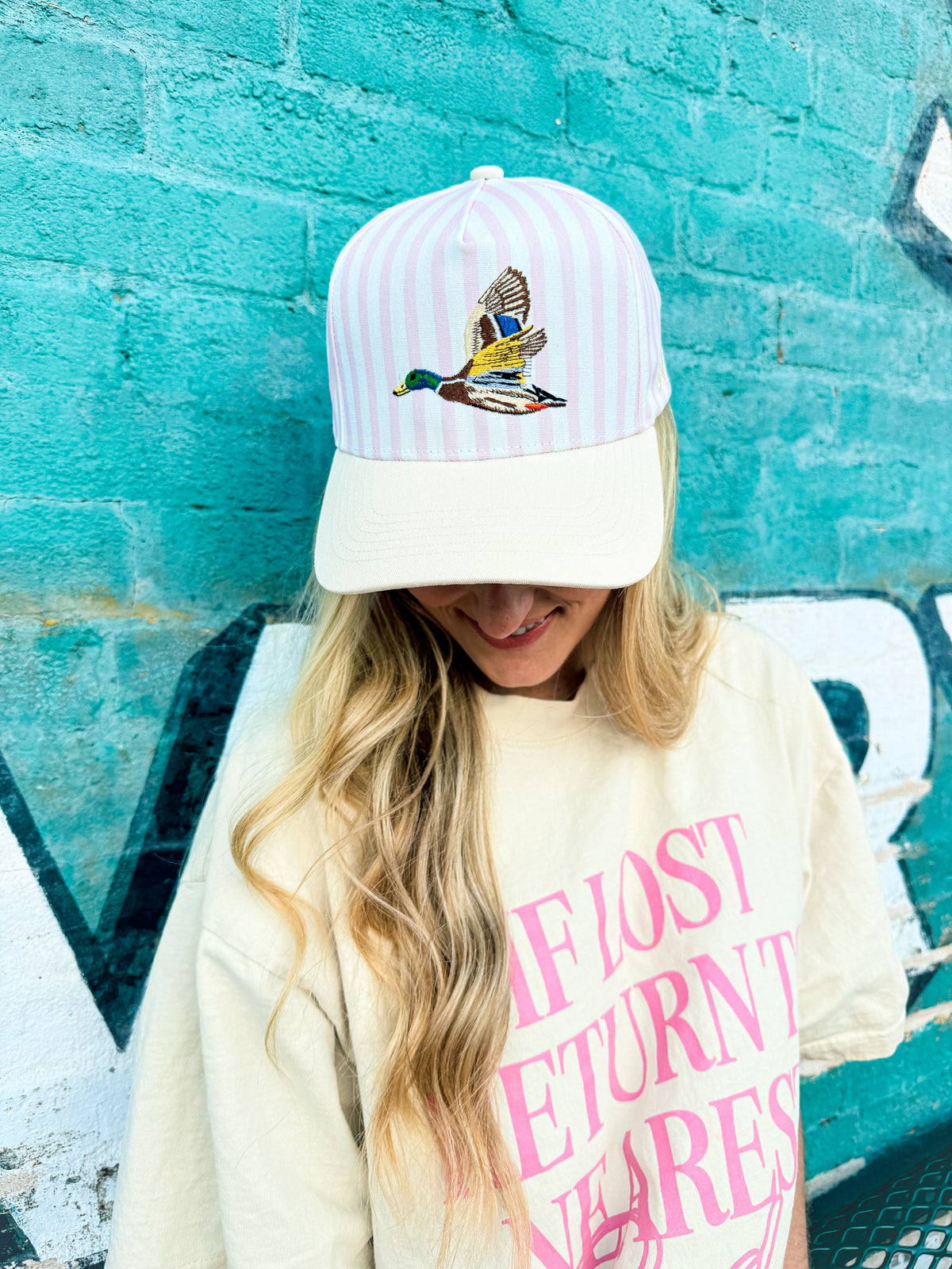 Pink Striped Duck Cap