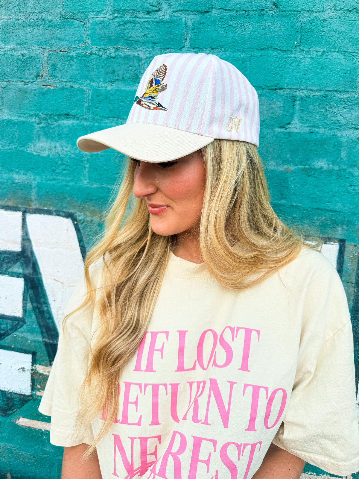 Pink Striped Duck Cap