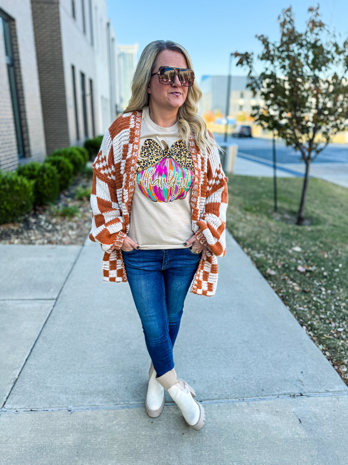 Bibi Checkered Cardigan-Rust