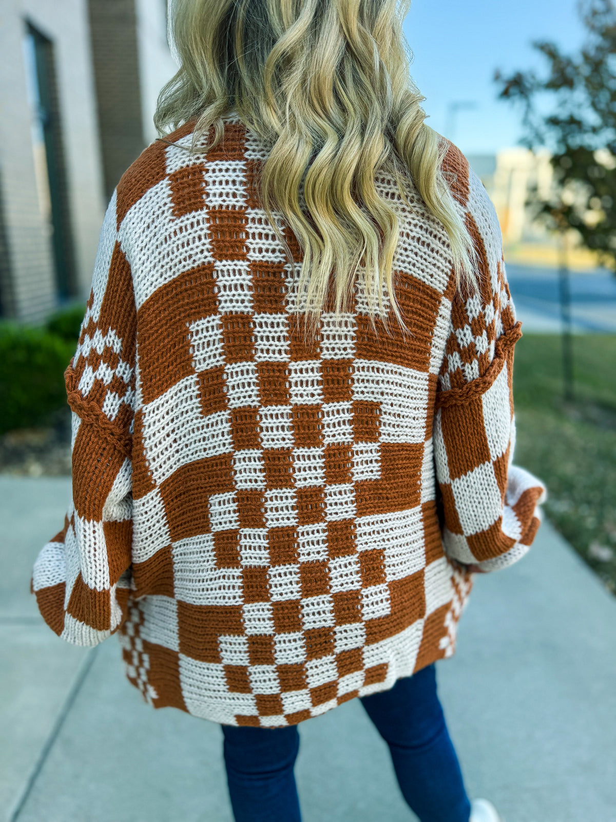 Bibi Checkered Cardigan-Rust