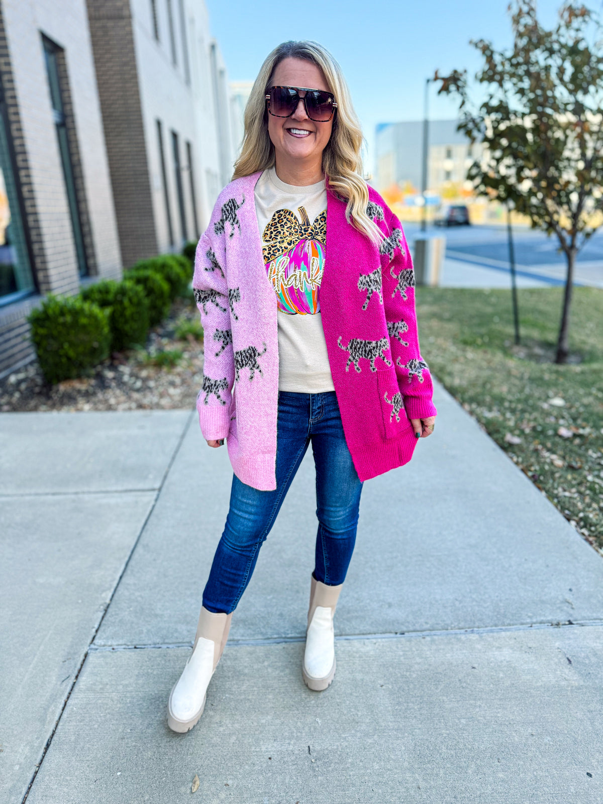 Pink Cheetah Colorblock Cardigan