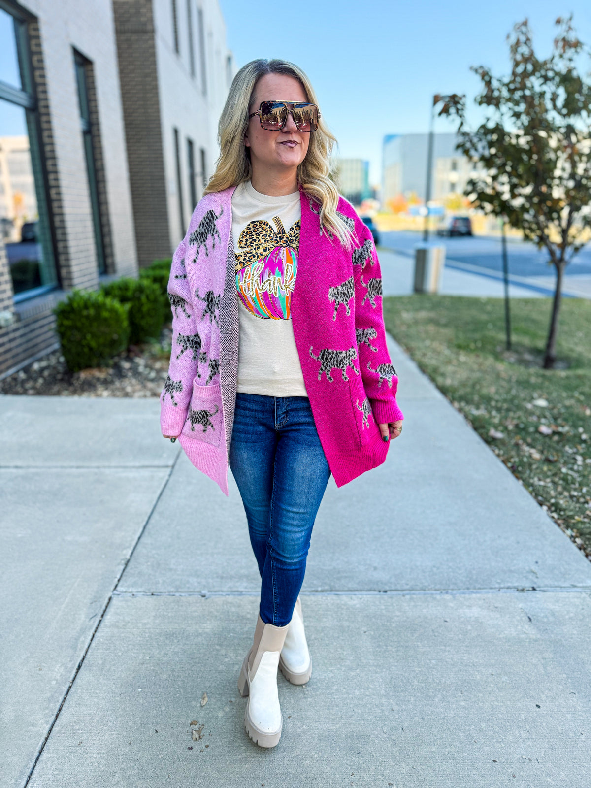 Pink Cheetah Colorblock Cardigan