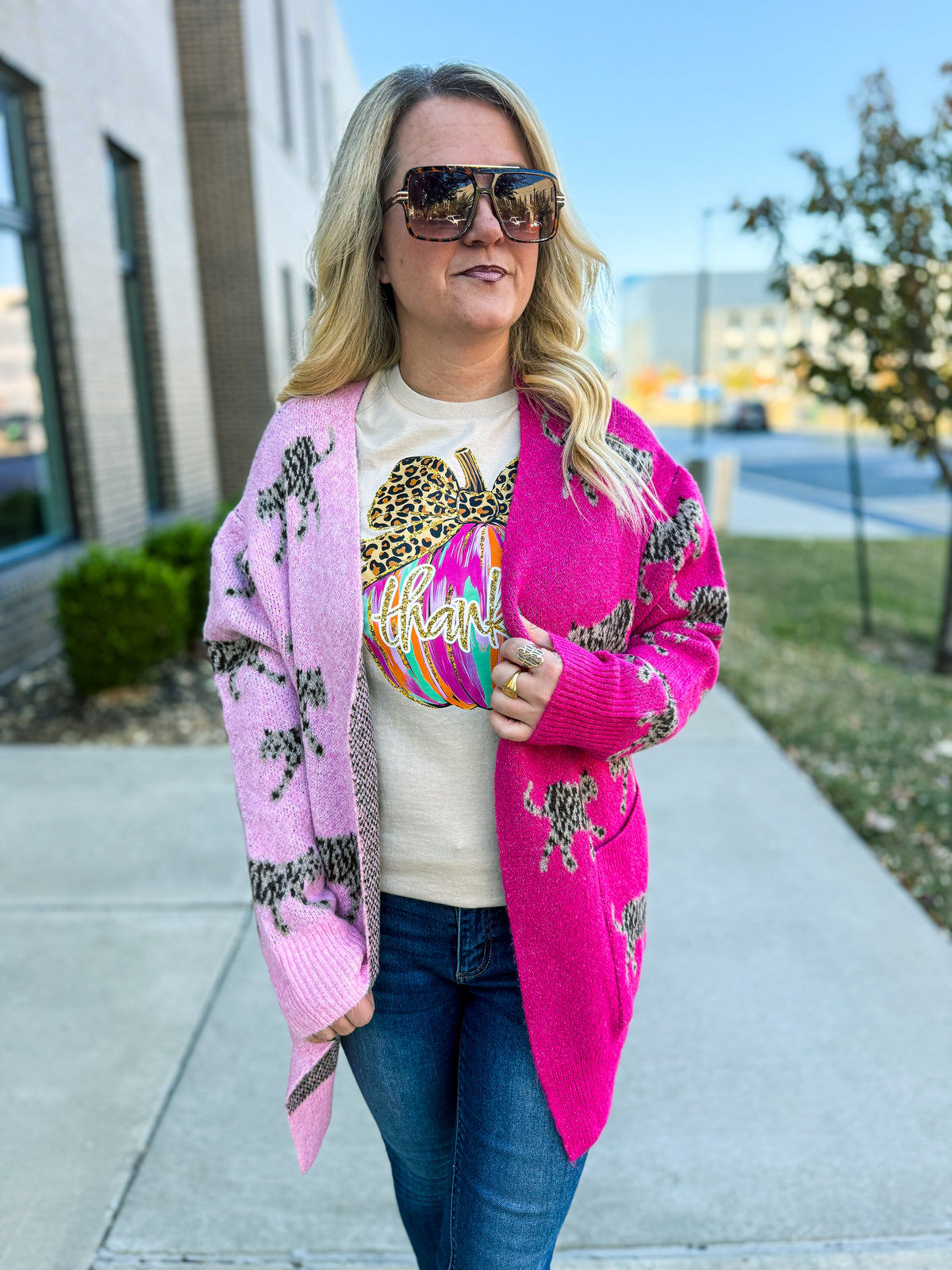 Pink Cheetah Colorblock Cardigan