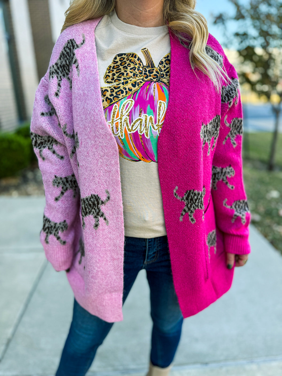Pink Cheetah Colorblock Cardigan