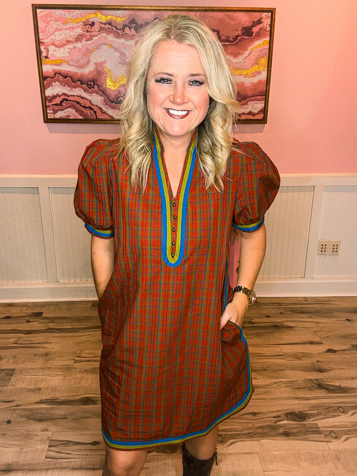 Burnt Orange Plaid Entro Dress