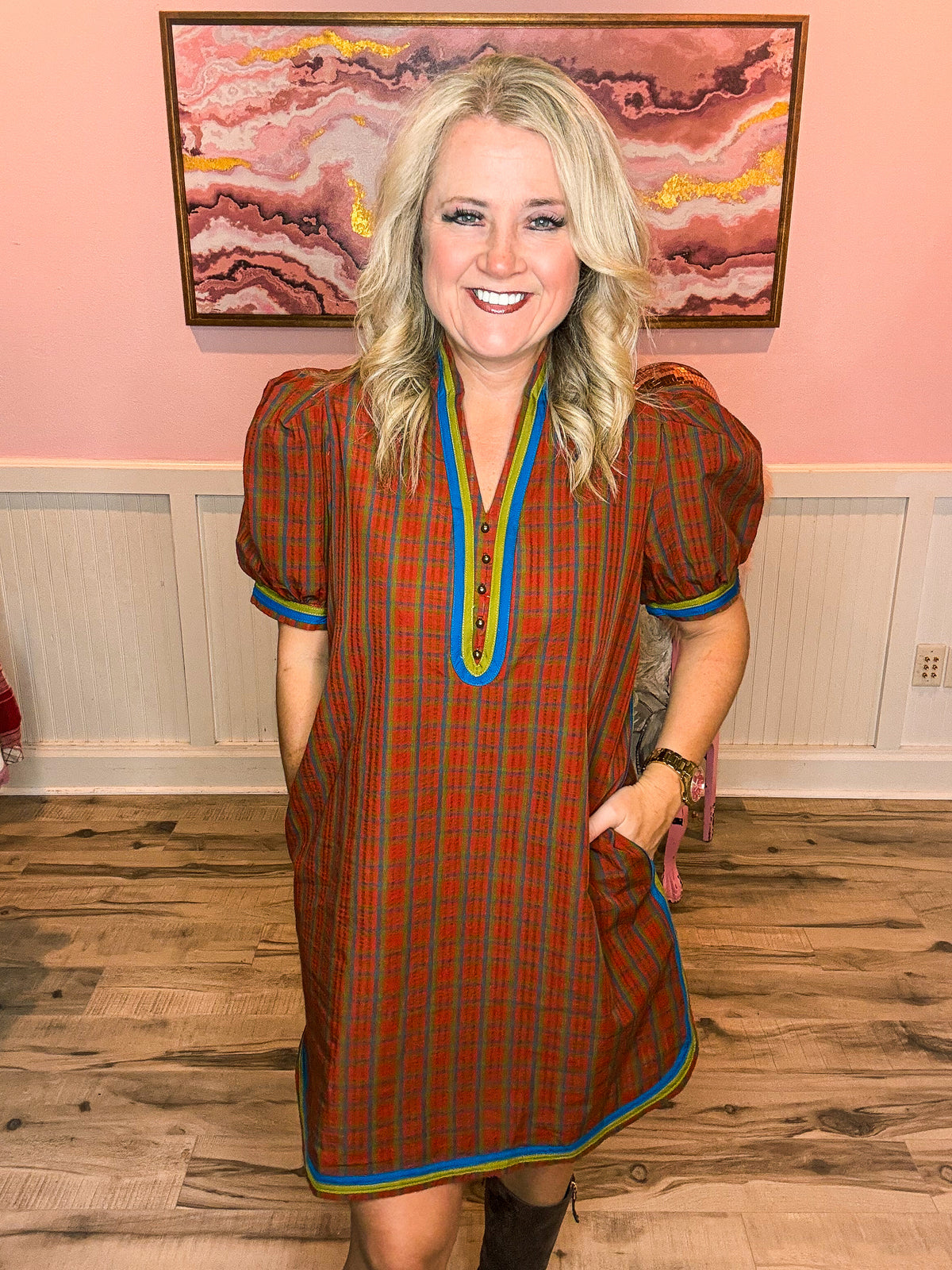Burnt Orange Plaid Entro Dress