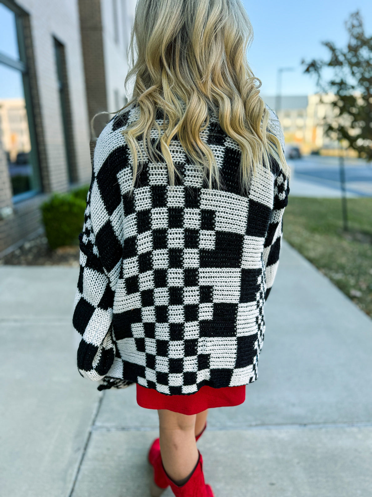 Bibi Checkered Cardigan-Black/White